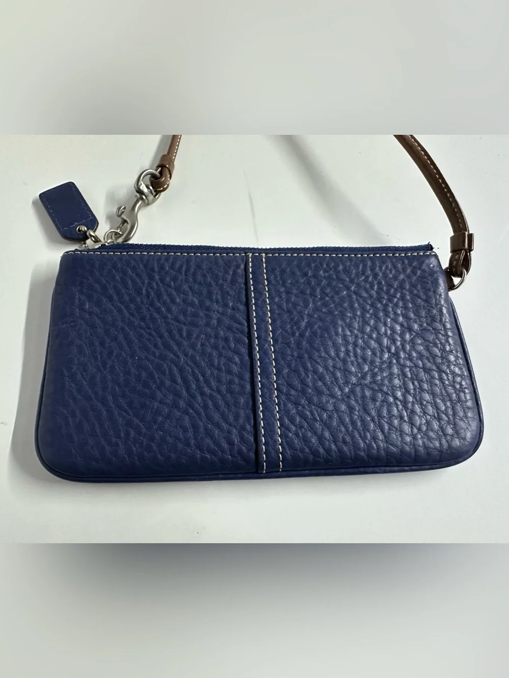 Coach Navy Pebbled Leather Wristlet